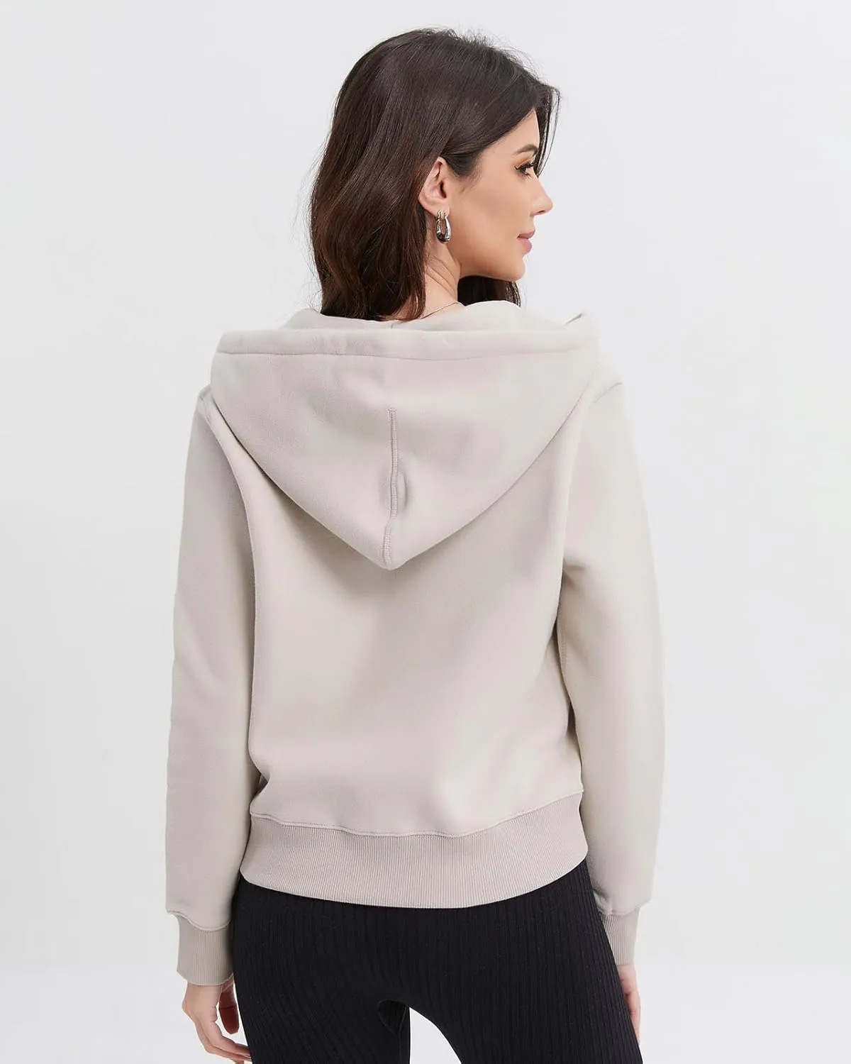 Womens Zip Up Cropped Hoodie Trendy Fall Sweatshirts Winter Fleece Cotton Comfy Long Sleeve