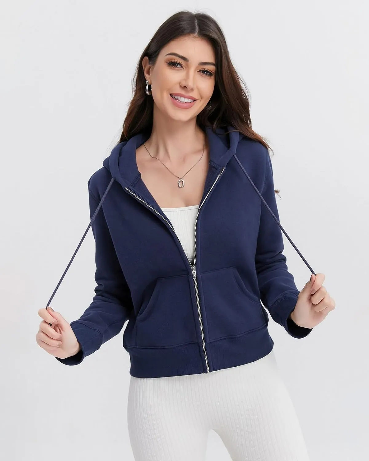 Womens Zip Up Cropped Hoodie Trendy Fall Sweatshirts Winter Fleece Cotton Comfy Long Sleeve