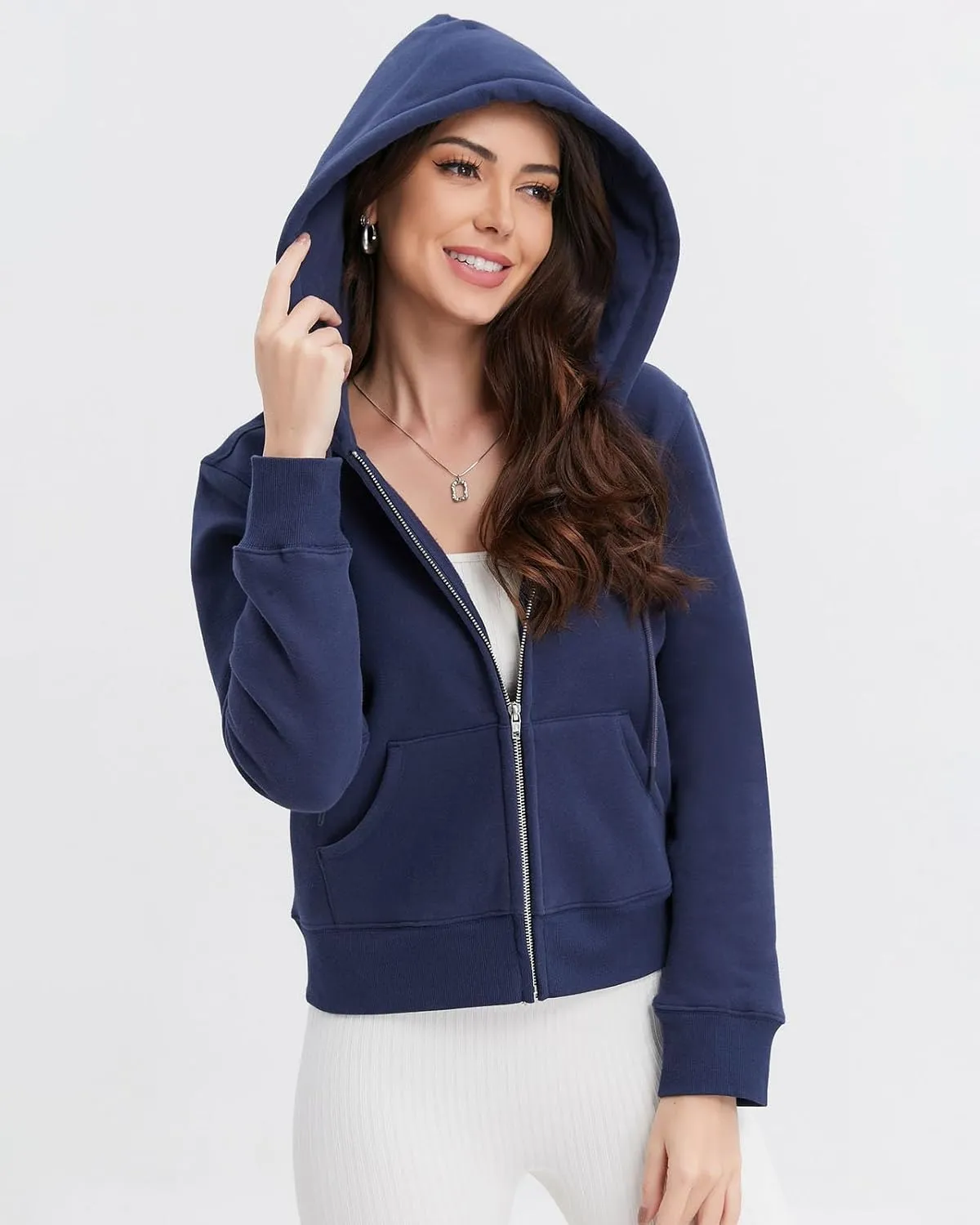 Womens Zip Up Cropped Hoodie Trendy Fall Sweatshirts Winter Fleece Cotton Comfy Long Sleeve