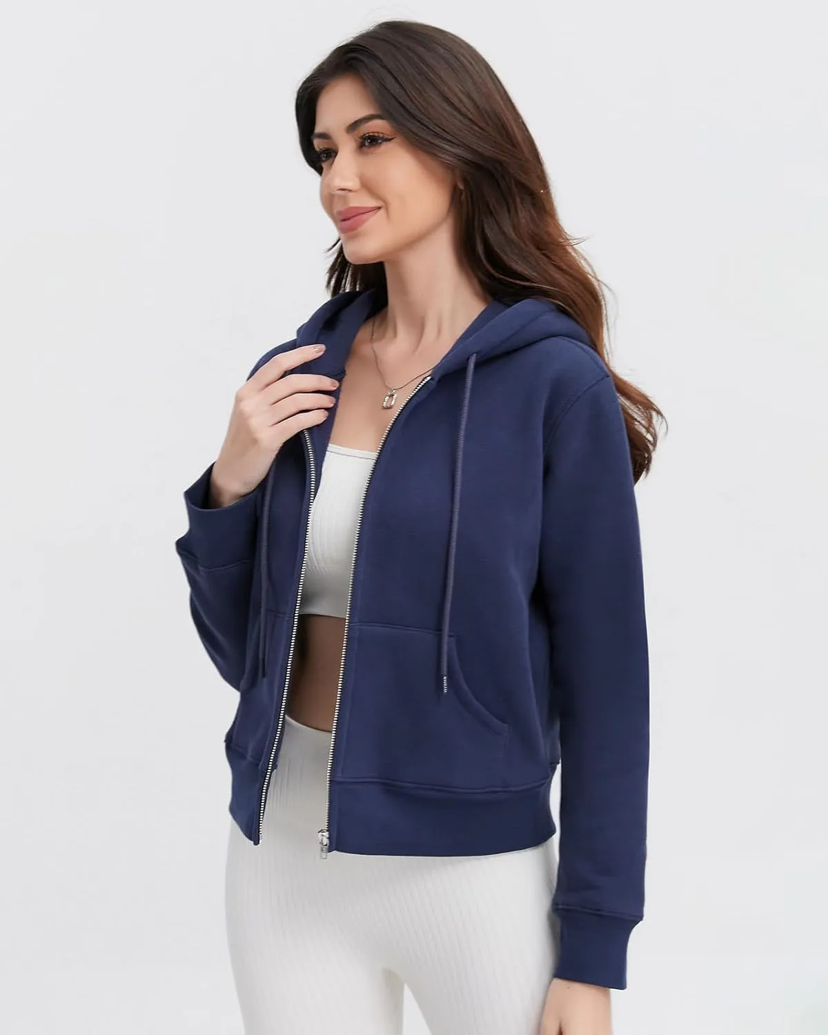 Womens Zip Up Cropped Hoodie Trendy Fall Sweatshirts Winter Fleece Cotton Comfy Long Sleeve