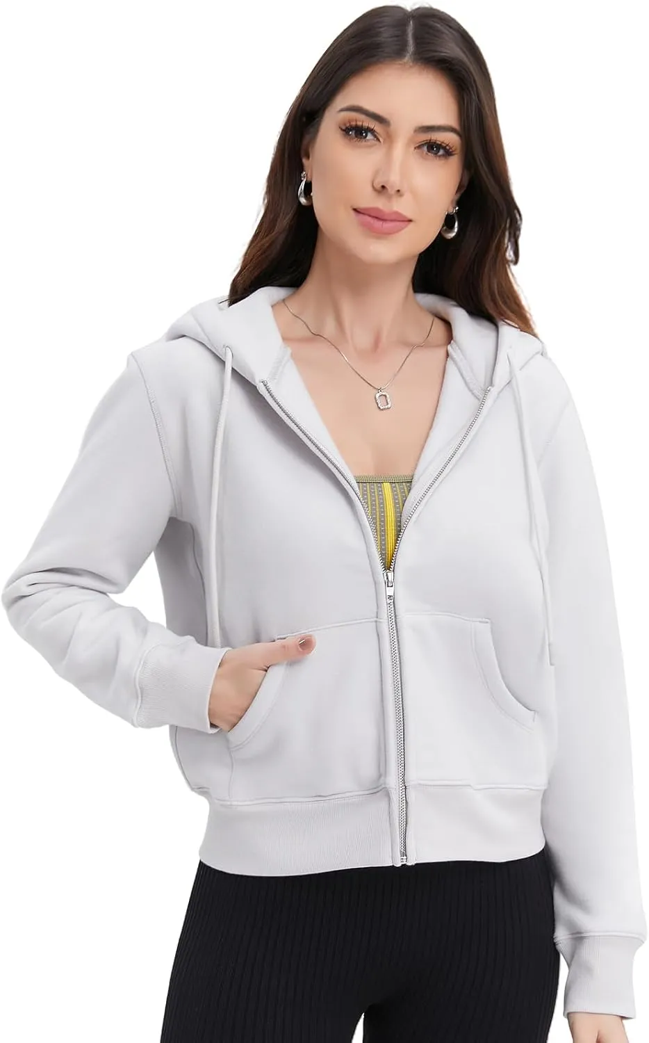 Womens Zip Up Cropped Hoodie Trendy Fall Sweatshirts Winter Fleece Cotton Comfy Long Sleeve
