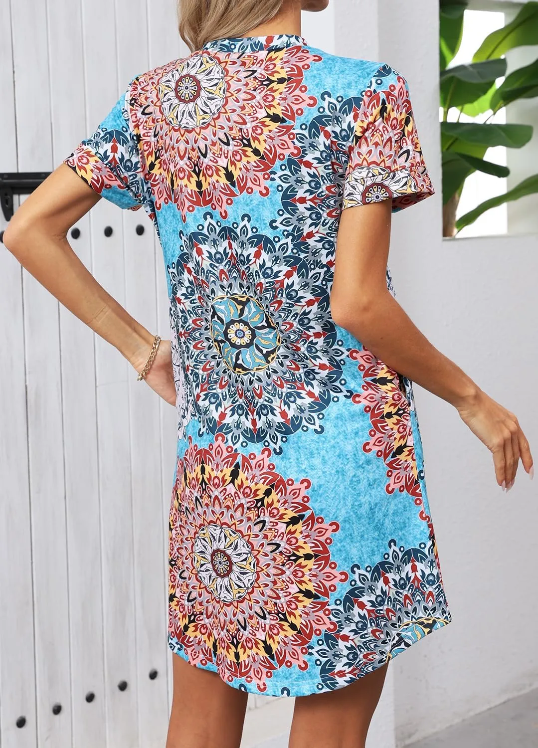 YEXIPO Women's Casual Summer Short Sleeve T Shirt Dress Nightgown Crew Neck Loose Solid Color Basic Dresses with Pockets