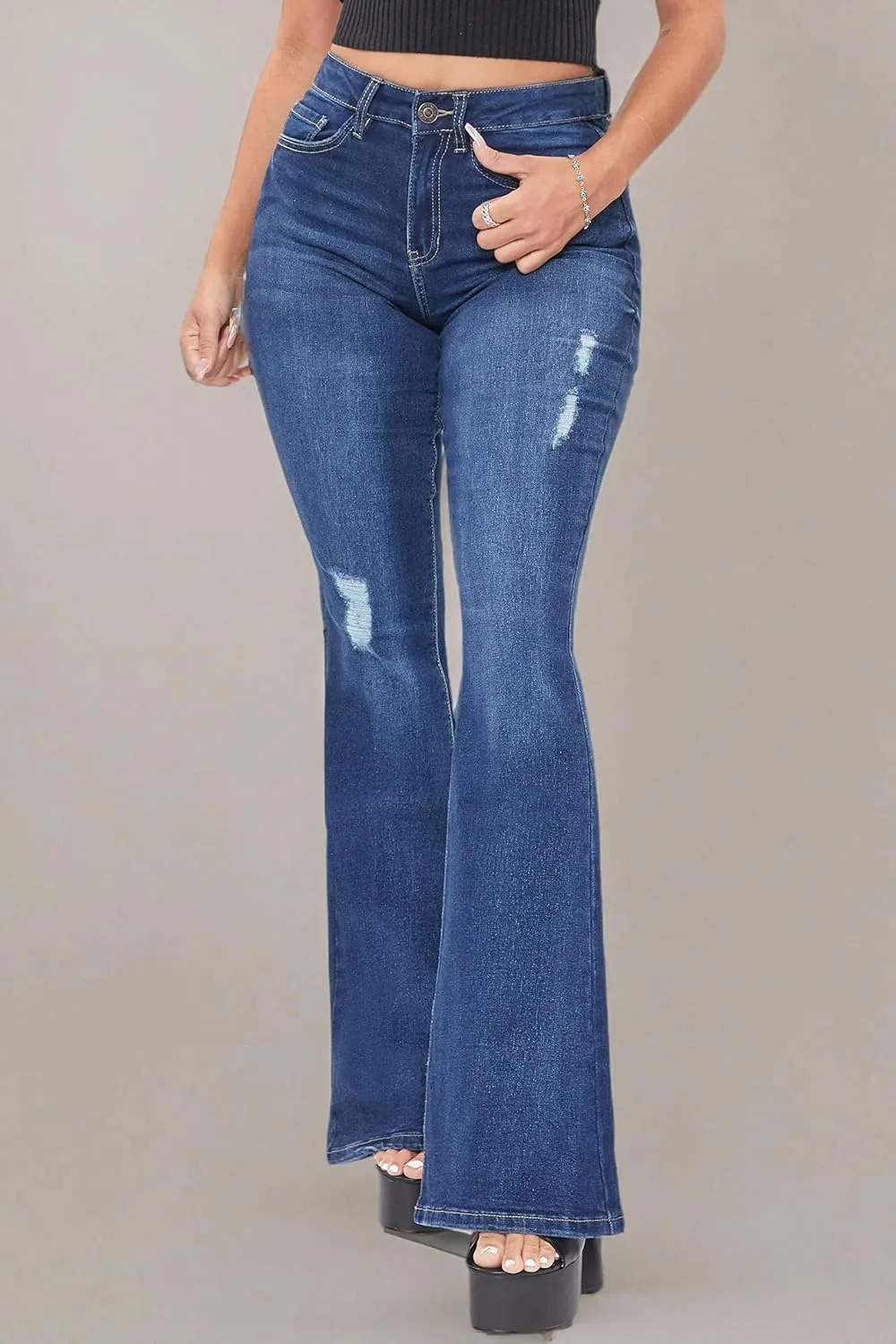 YMI Women's Tall Size Junior Classic High Rise Flare Jean-Long Inseam